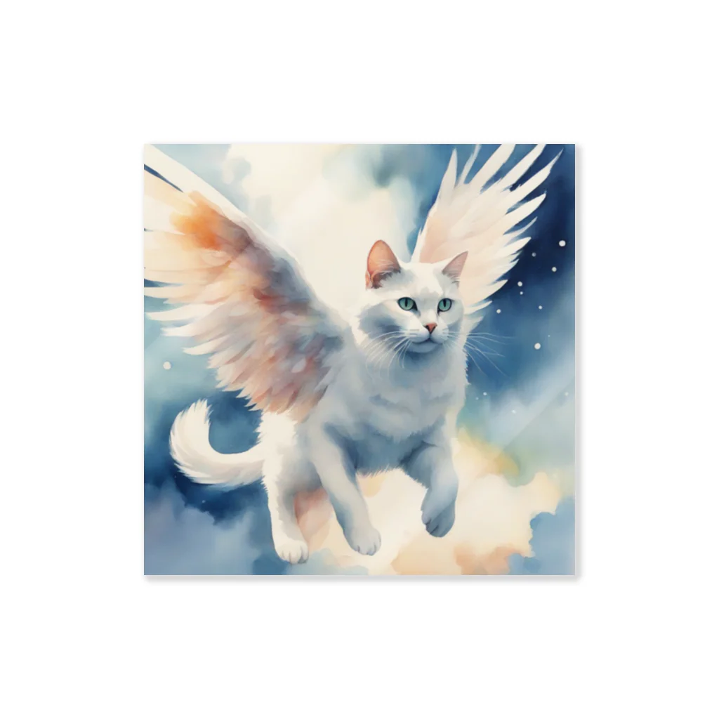青空地域猫集会《遊》の空飛ぶ天使猫 ステッカー