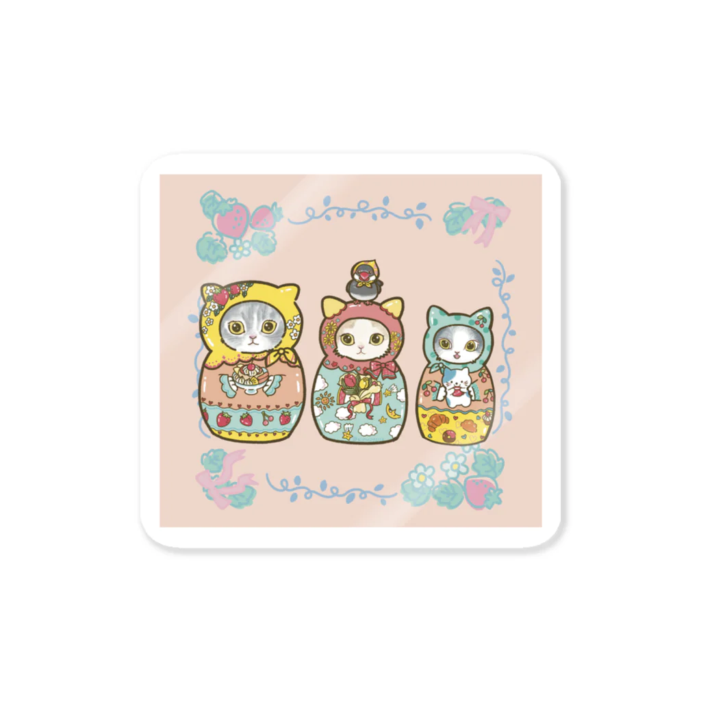 猫のきぬくんのお店のマトニャーシカ　プリンちゃん一家 Sticker