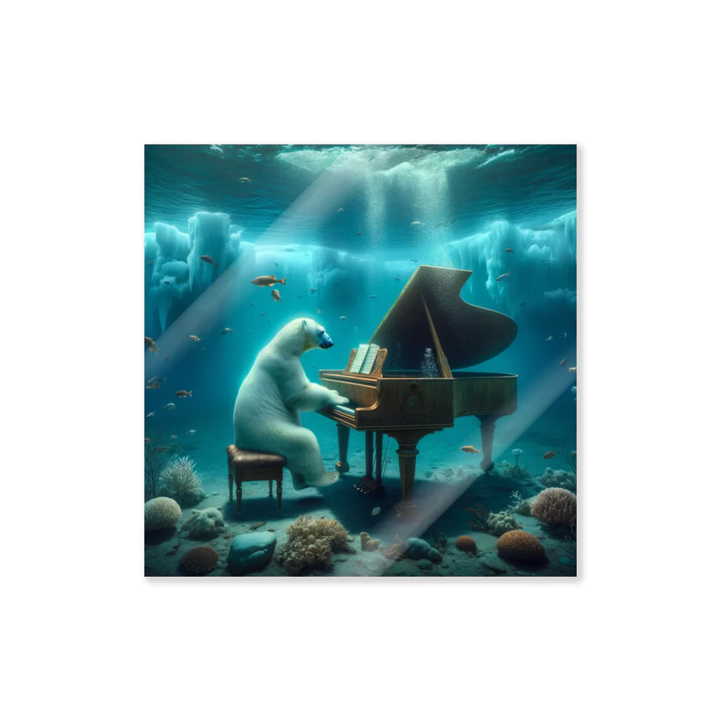 MYoshiの海中でピアノを弾く白熊 ステッカー