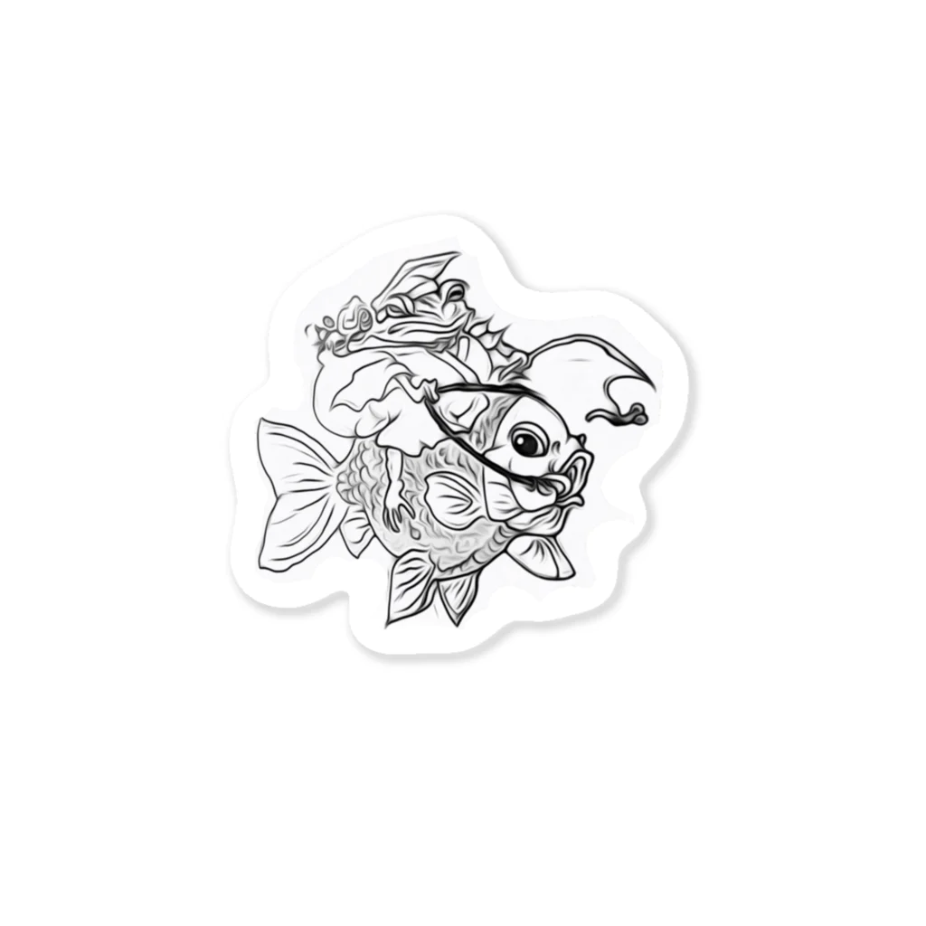 DARUMAのカエルと金魚 Sticker