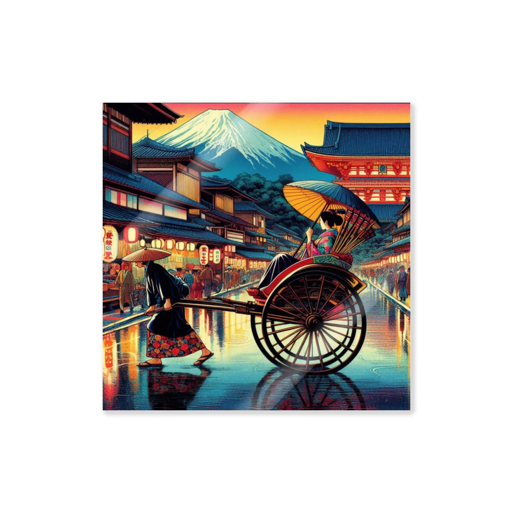 日本の風景 COOL JAPANの日本の風景:人力車で散策、Japanese scenery: Stroll around by jinrikisha Sticker