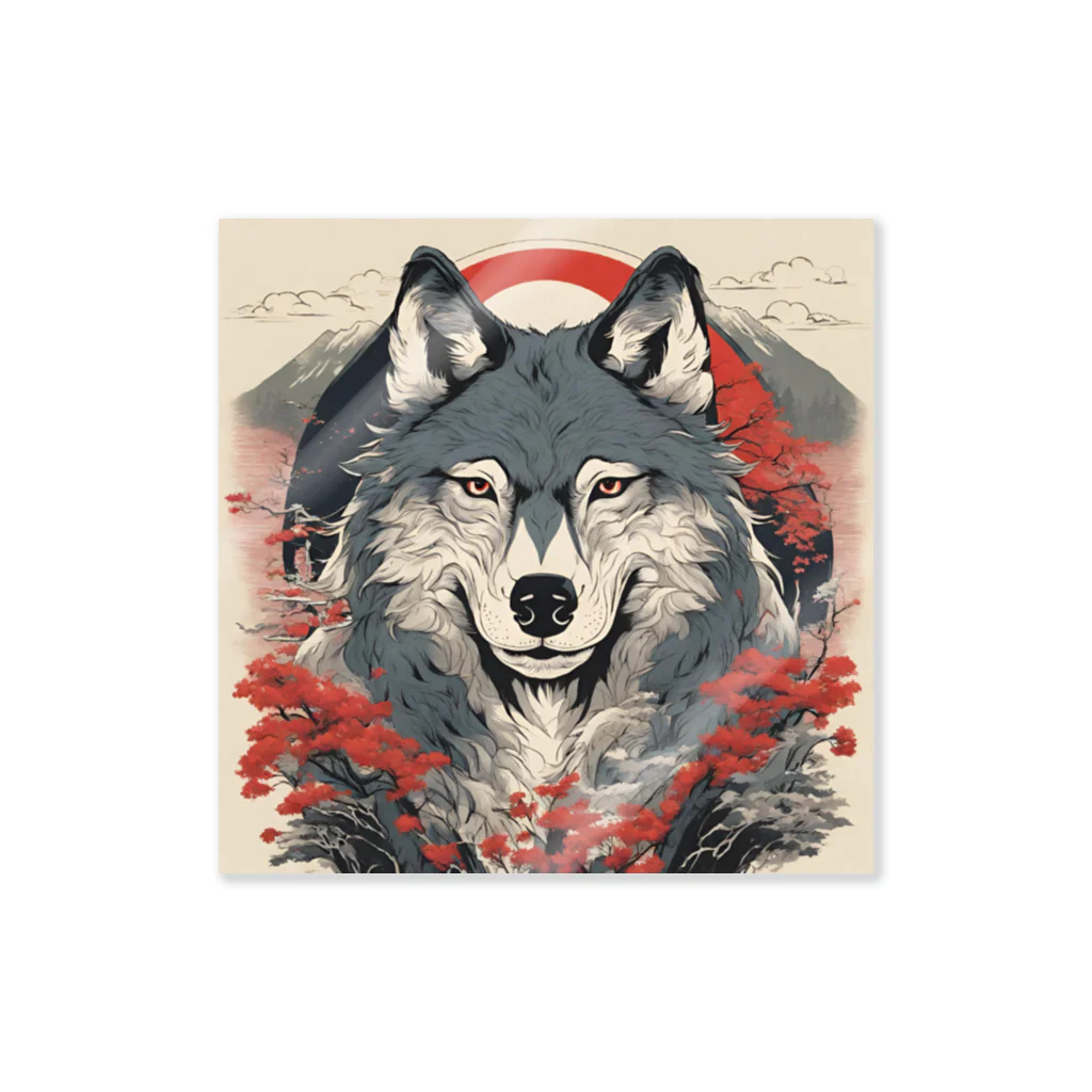 ラムネのオオカミのイラスト　日本風 Sticker