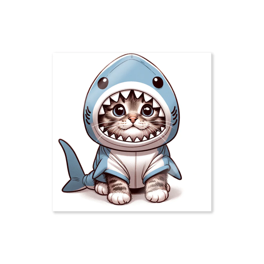 IloveCatのサメのフードを被った愛くるしい子猫 ステッカー