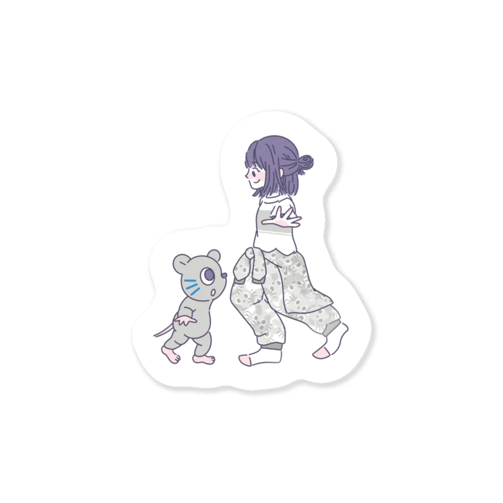 ネズミとネコとたまにウサギのグッズのグレーのネズミと人間 Sticker