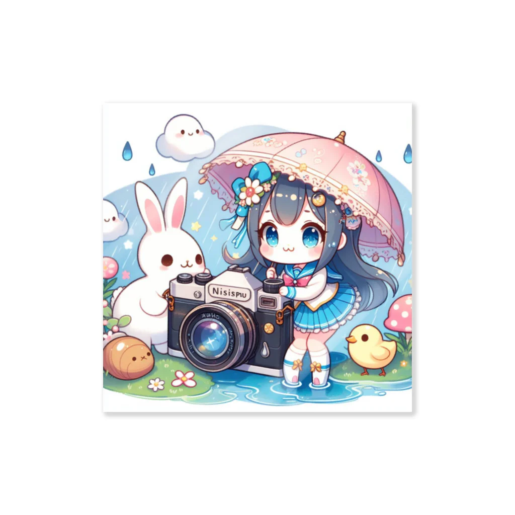 かるるんショップのカメラと傘とうさ耳少女とシリーズ　撮影 Sticker