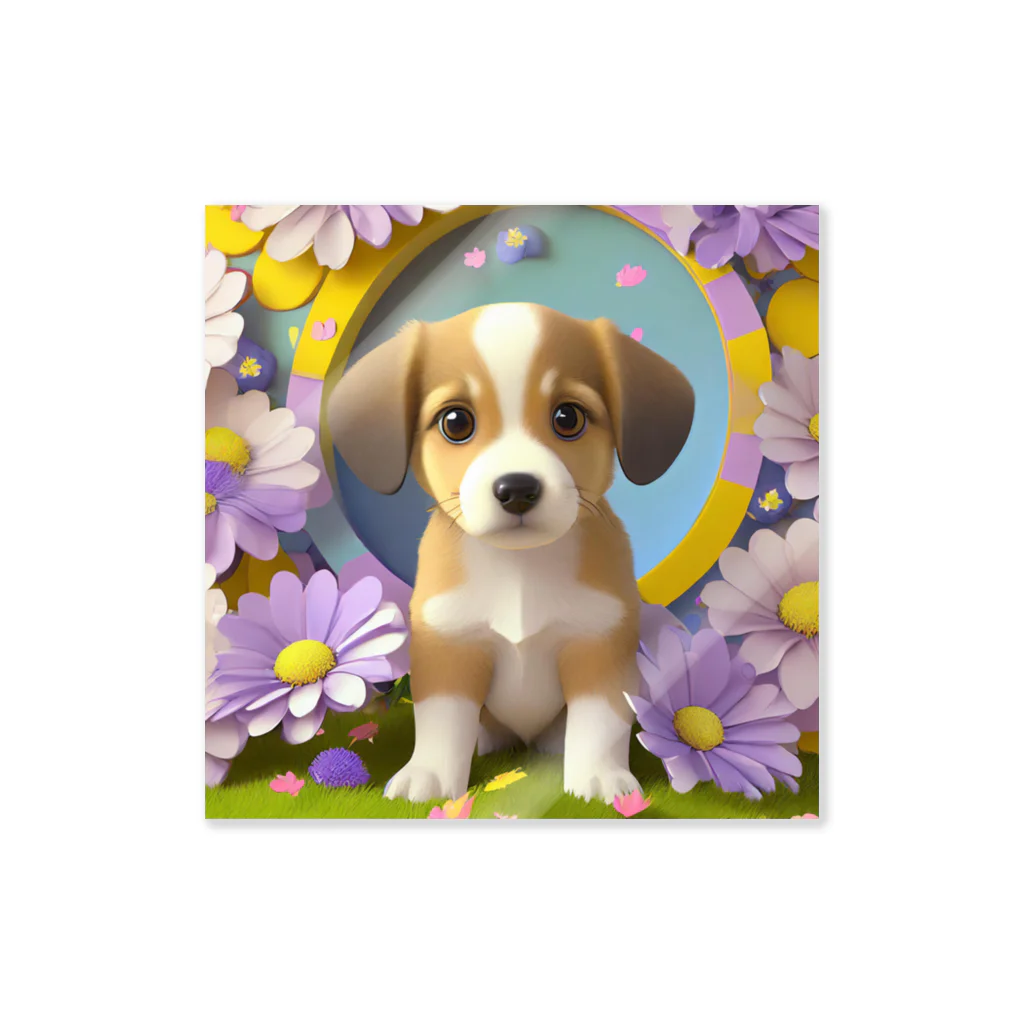 chan-takehaniの陽気な子犬と春の花々 Sticker