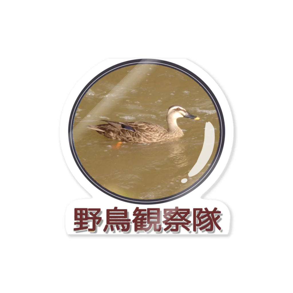 アニマル四字熟語の野鳥観察隊　カルガモ　日本の野鳥　水辺の鳥 Sticker