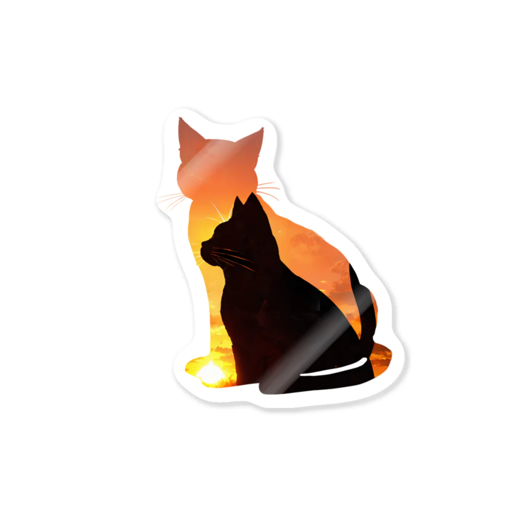 猫との風景の夕焼けと猫と猫001 Sticker