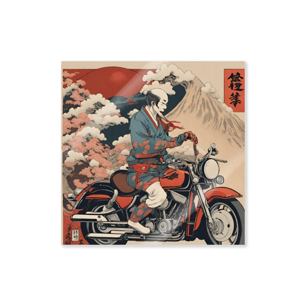 X50000Xのバイクに乗った浮世絵男性 Sticker