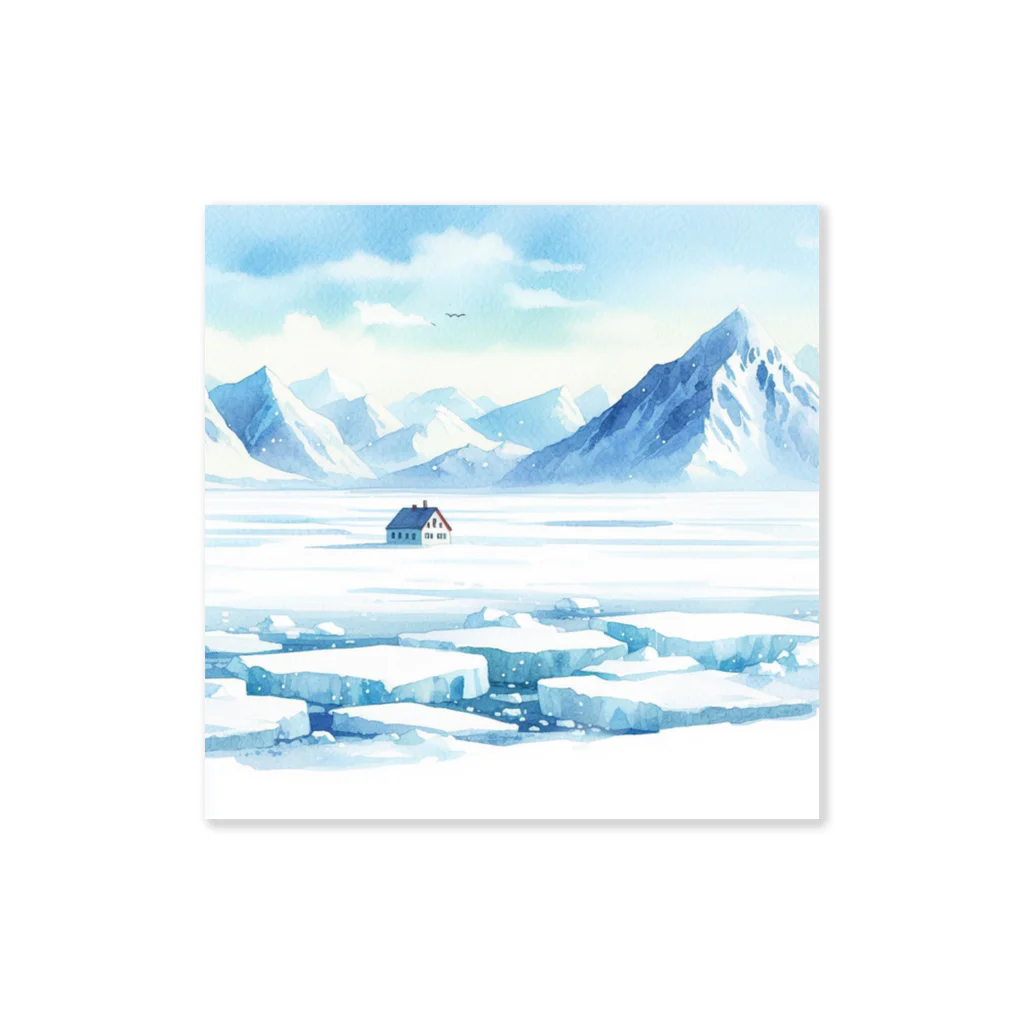 Green__teaの雪原と一軒家 Sticker
