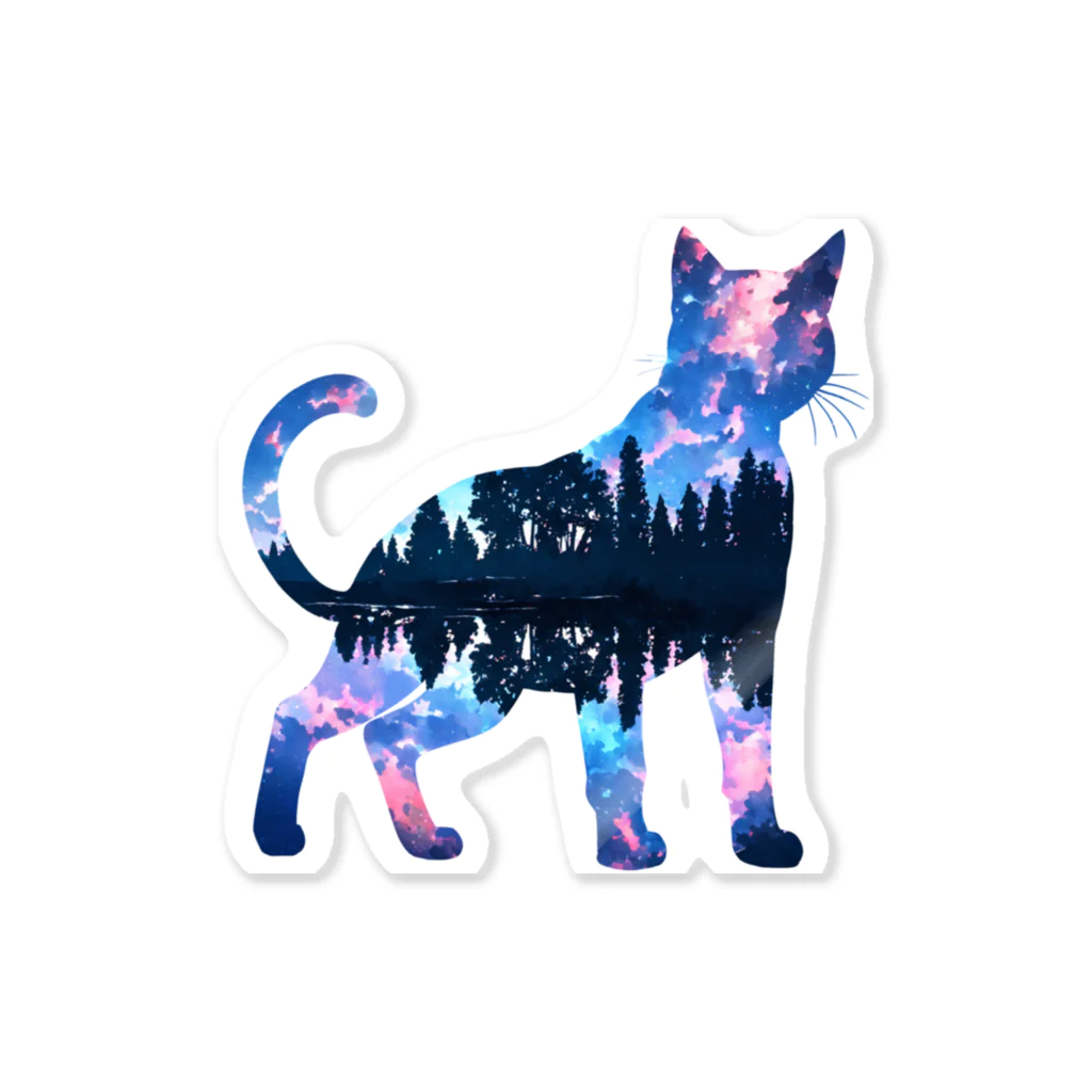 猫との風景の星空と猫_009 Sticker