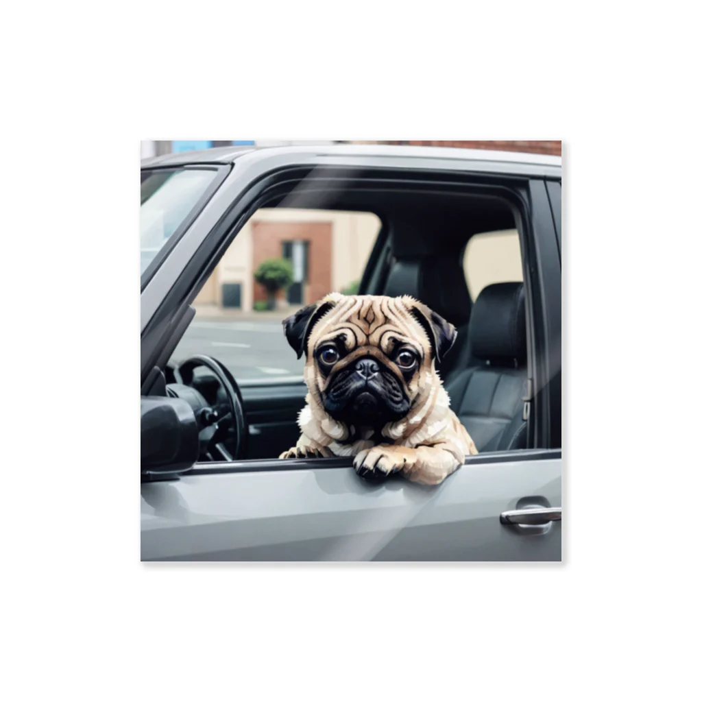 ペチャPECHA堂のDrive with a Pug ステッカー