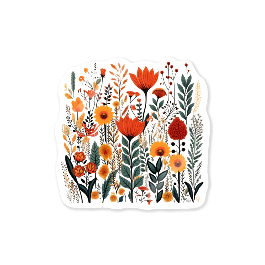 Grazing Wombatのヴィンテージなボヘミアンスタイルの花柄　Vintage Bohemian-style floral pattern Sticker