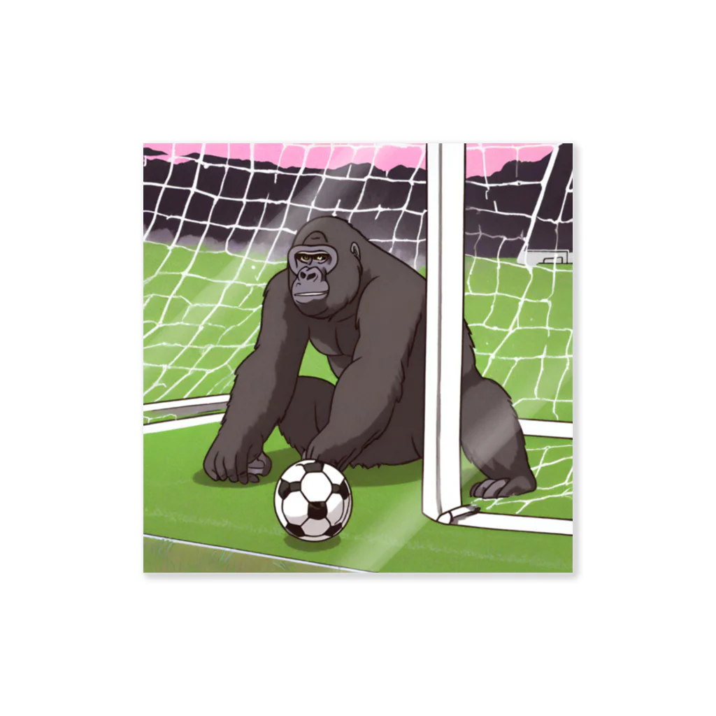 ganeshaのサッカーでゴールを守る白黒のゴリラ Sticker