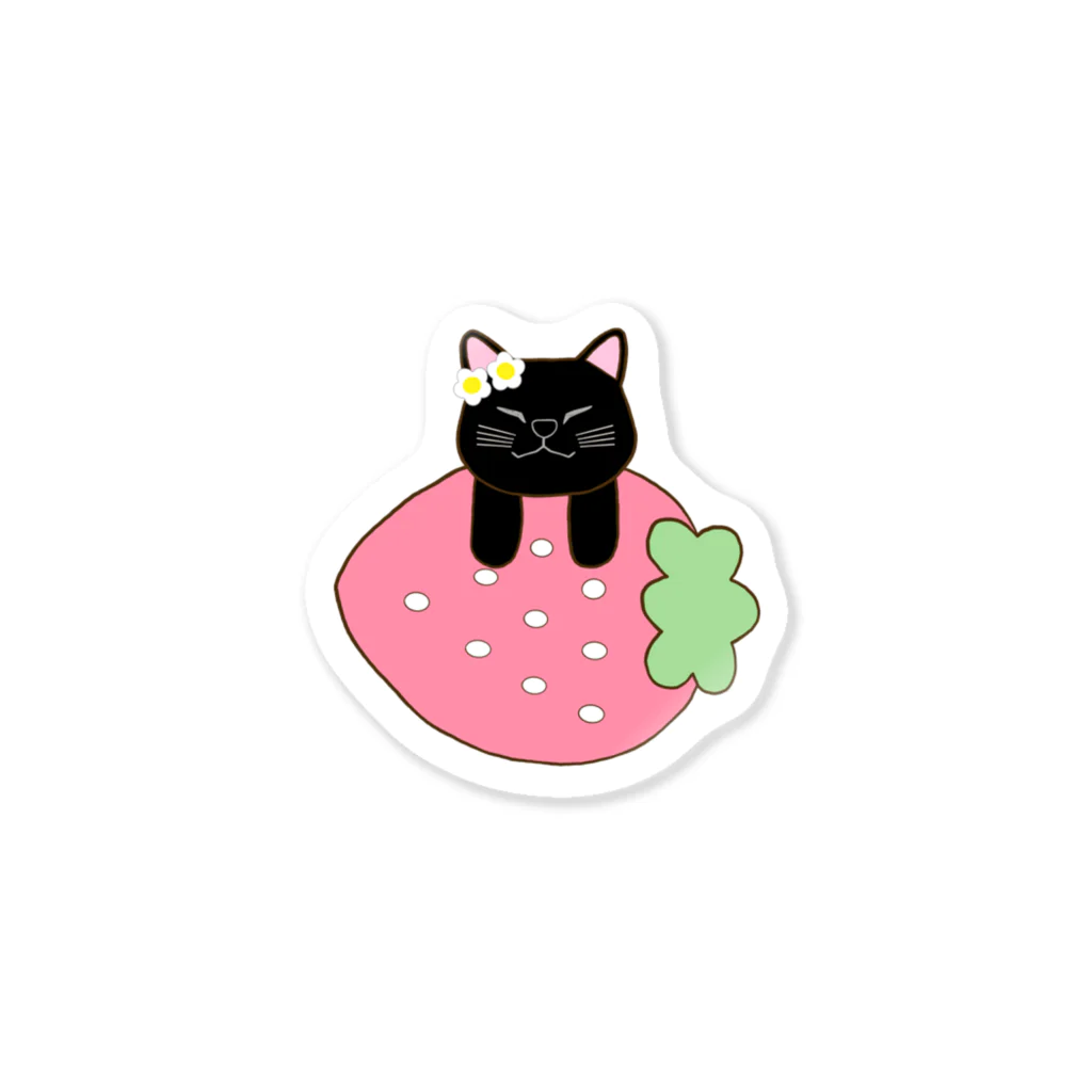 🐈AnimalsCanSpeak🐶の【おねむねこ】いちご乗り猫ちゃん（黒猫） Sticker