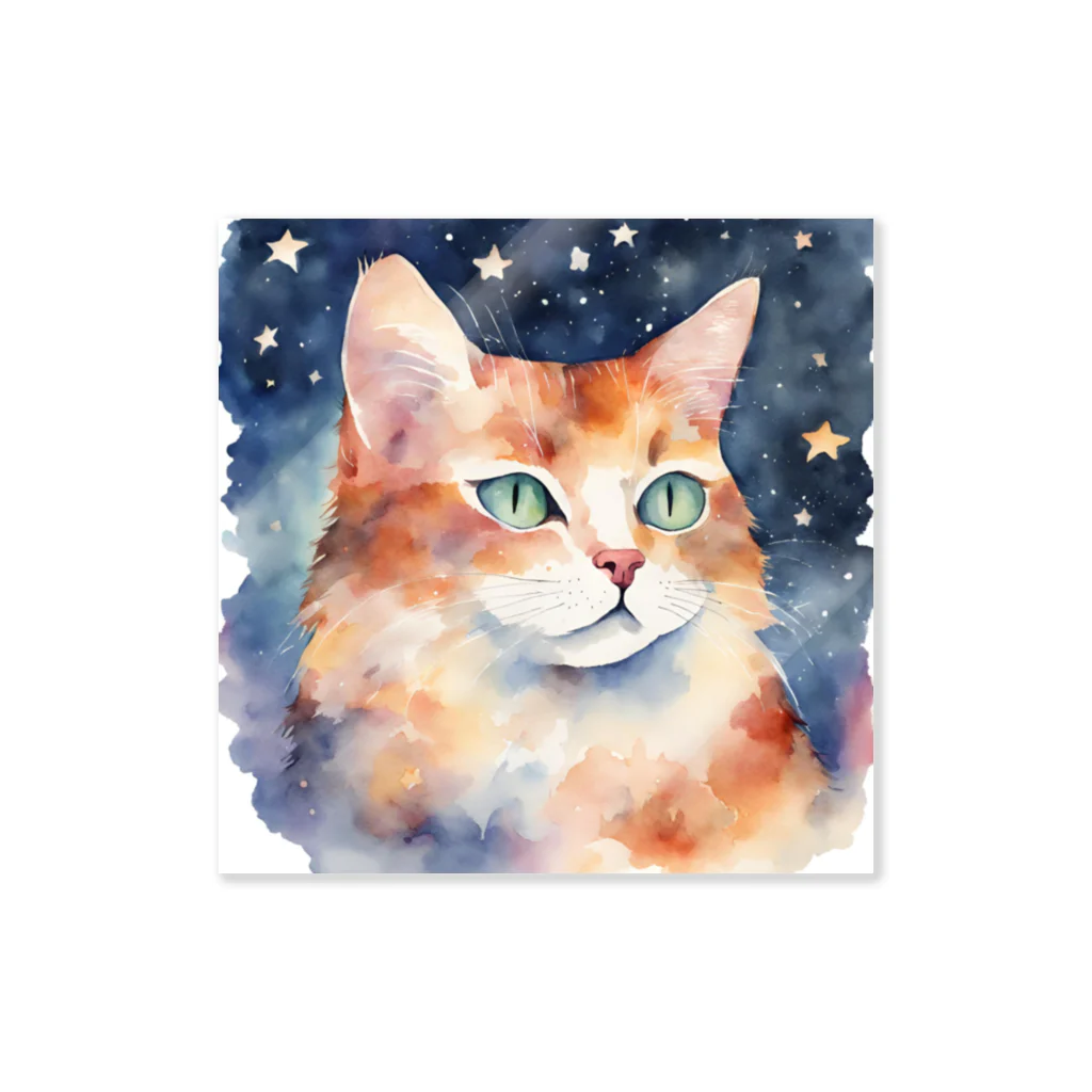 星降る夜にの夜空猫 Sticker