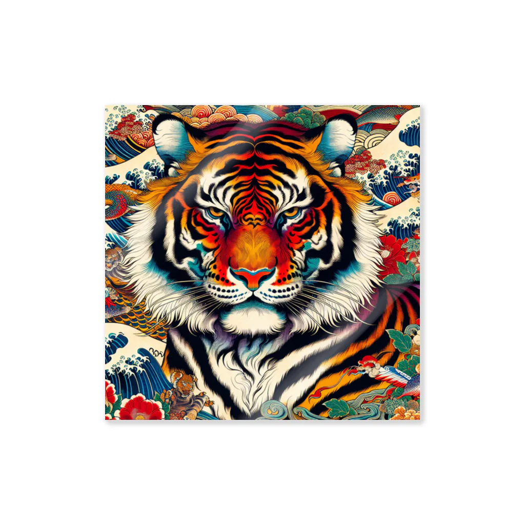 chaochao0701の浮世絵風　虎（顔）"Ukiyo-e style tiger (face)."  "浮世繪風格的虎（臉）。 ステッカー