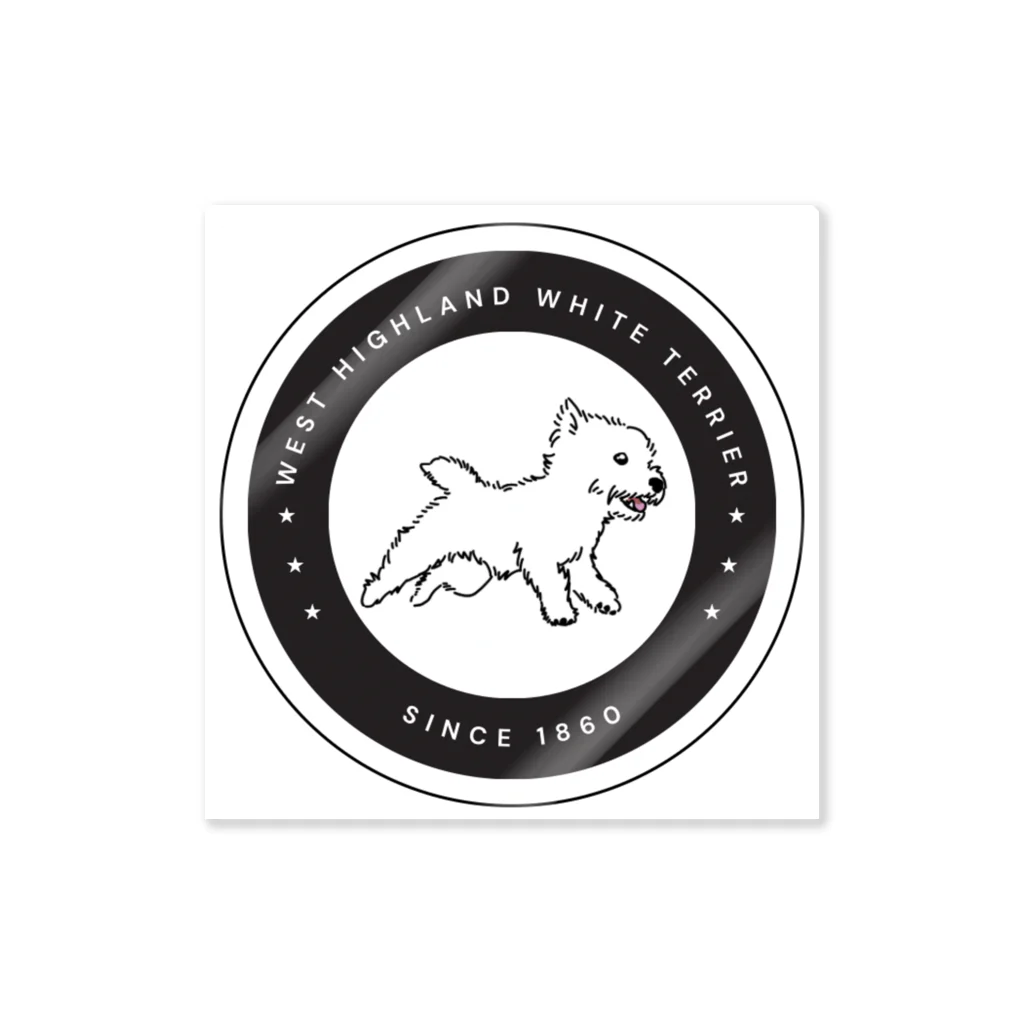 ウエストハイランドホワイトテリアのグッズのロゴ風の白い犬 ステッカー
