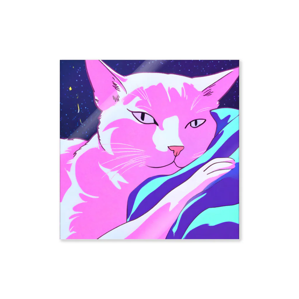 心凡のネオン白ねこ。(しかく) Sticker