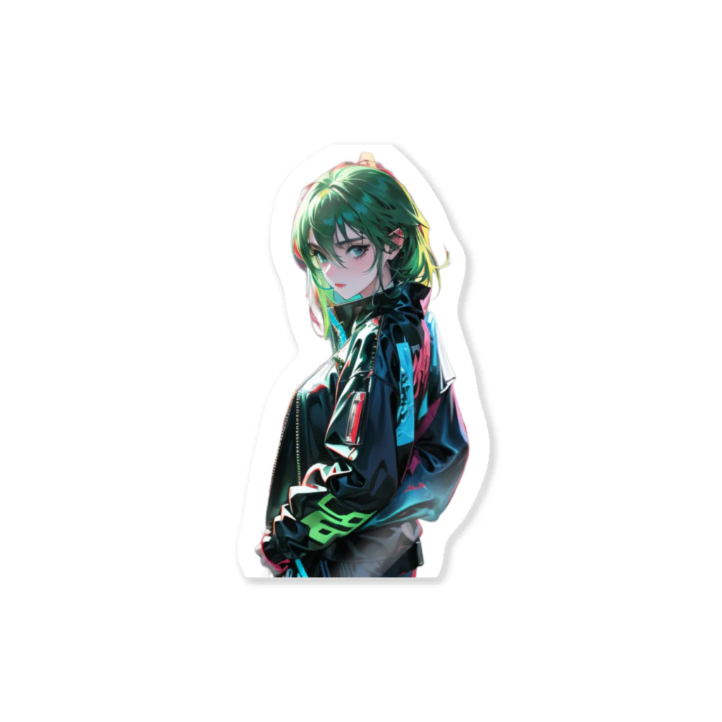 DRILLERのサイバーパンク　緑髪 Sticker