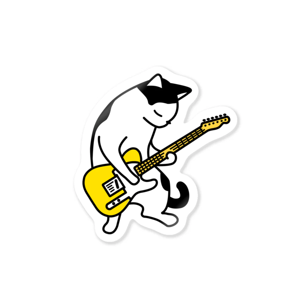 QROOVYのヅラ猫　ハチワレ　エレキギター　pat01 ステッカー