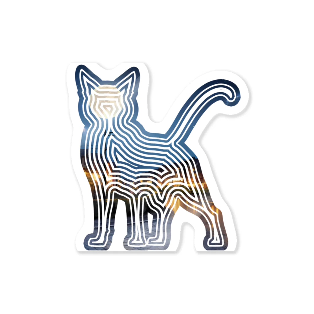猫との風景の風景_夜景と猫002 Sticker