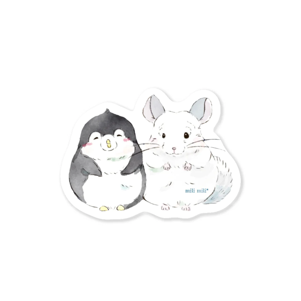 ぽこじろう雑貨店  mili mili (ミリミリ)のチンチラとペンギン Sticker