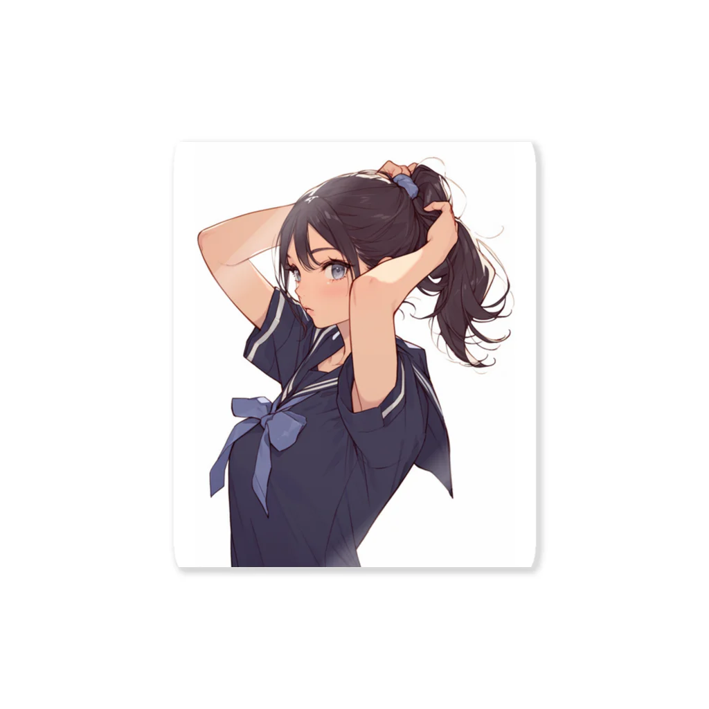 AQUAMETAVERSEのポニーテールがセクシーな女の子　BLUE PLUM  691 Sticker