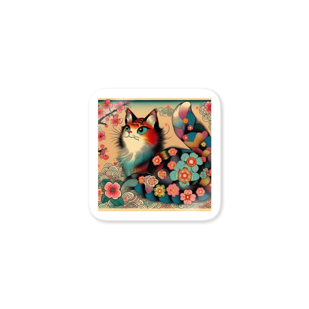 chaochao0701の浮世絵風　カラフル猫「Ukiyo-e-style Colorful Cat」「浮世绘风格的多彩猫」 ステッカー