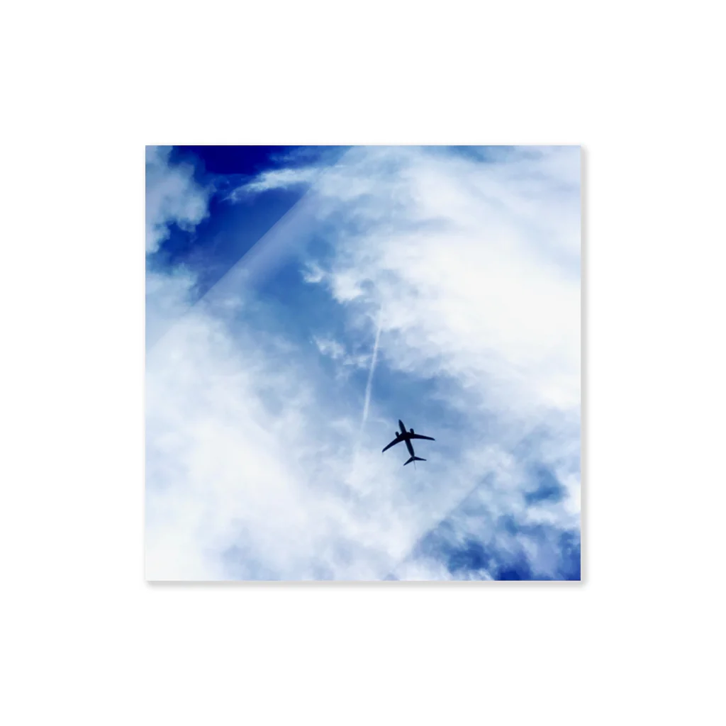 kayuuの夏の青空と飛行機 ステッカー