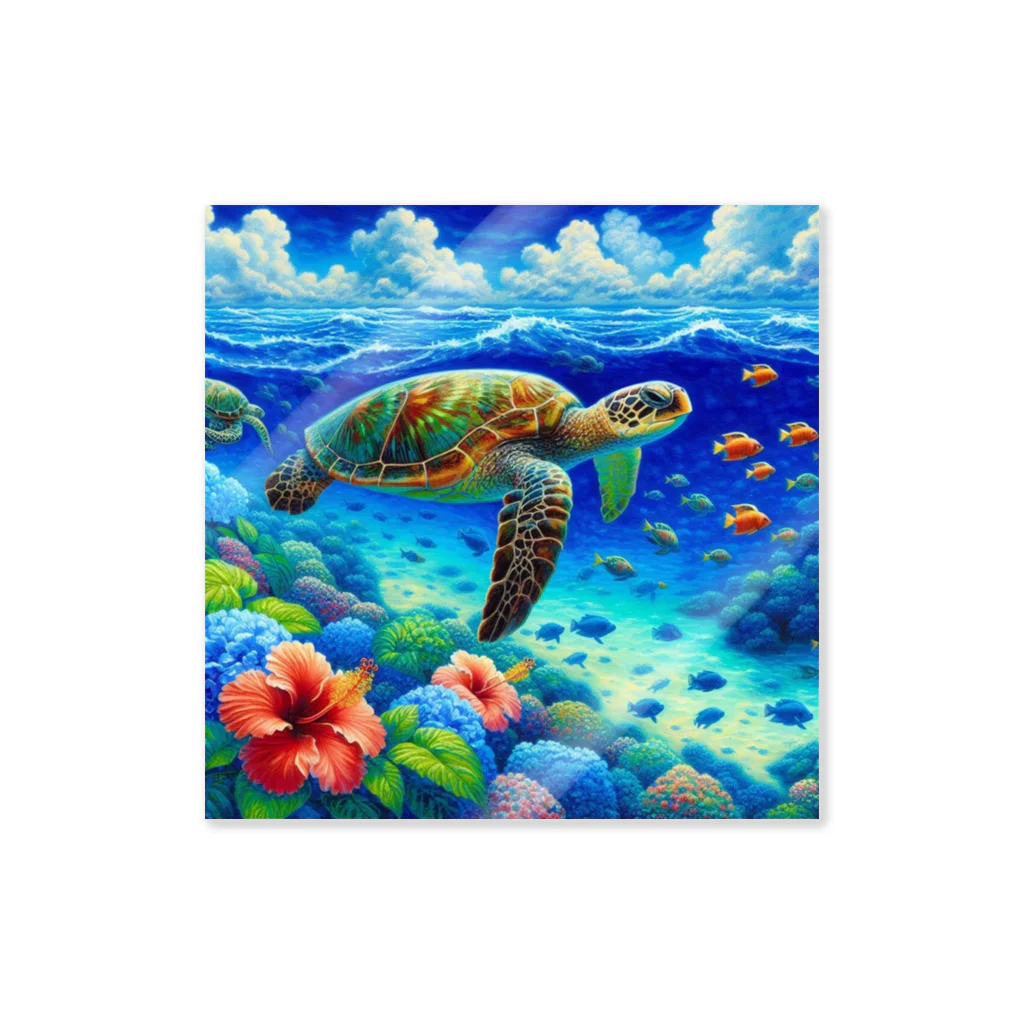 日本の風景 COOL JAPANの日本の風景:沖縄渡嘉志久ビーチの泳ぐ海がめ、Japanese scenery: Sea turtle swimming at Tokashiki Beach, Okinawa Sticker