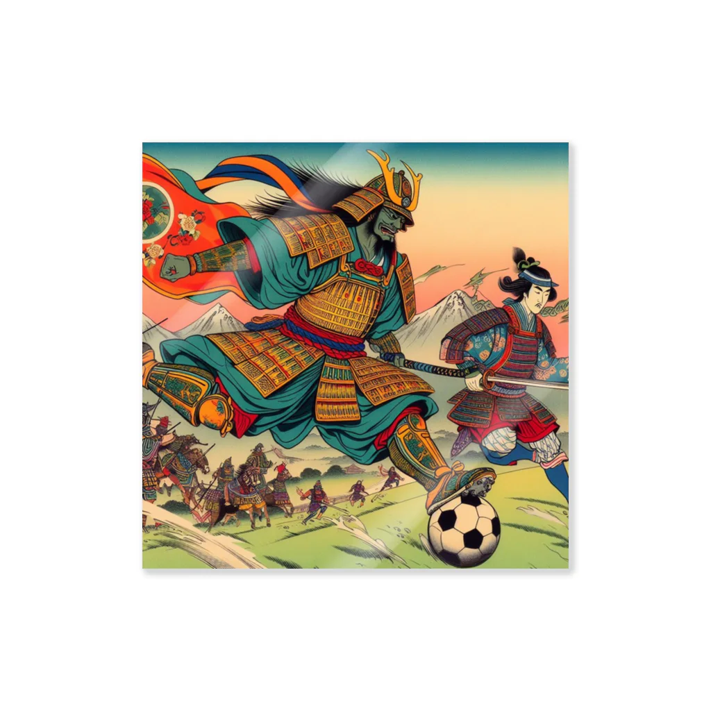 日本の風景 COOL JAPANの日本の昔と今が混在した光景:サッカーに興じる戦国武将、A scene that mixe Japan's past and present: Sengoku warlords enjoying soccer Sticker