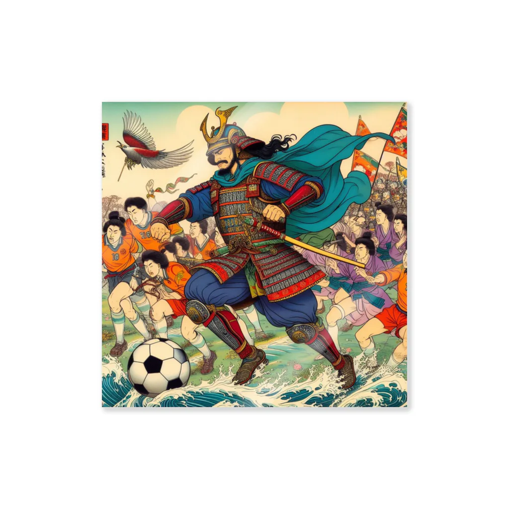 日本の風景 COOL JAPANの日本の昔と今が混在した光景:サッカーに興じる戦国武将、Japanesescenery:Sengoku warlords enjoying soccer Sticker