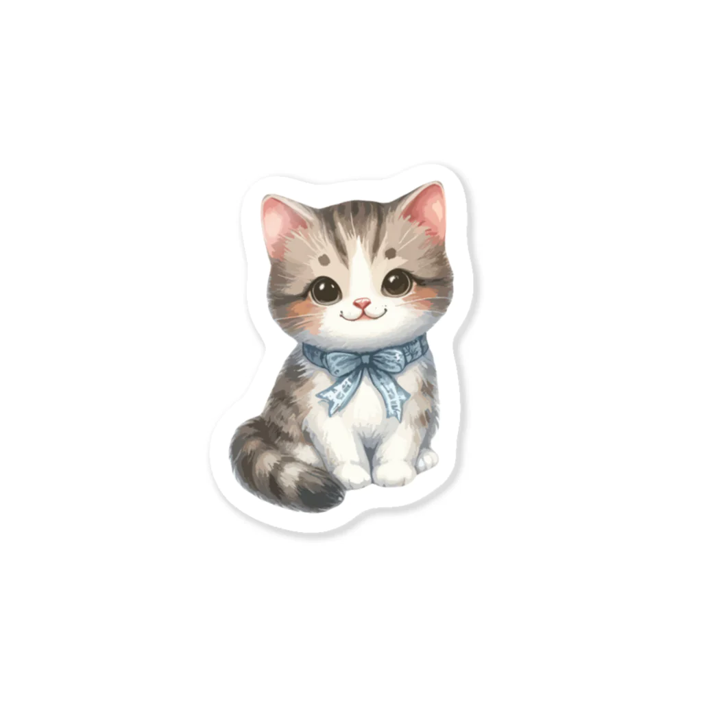  SweetStickerのねこ グレー リボン Sticker