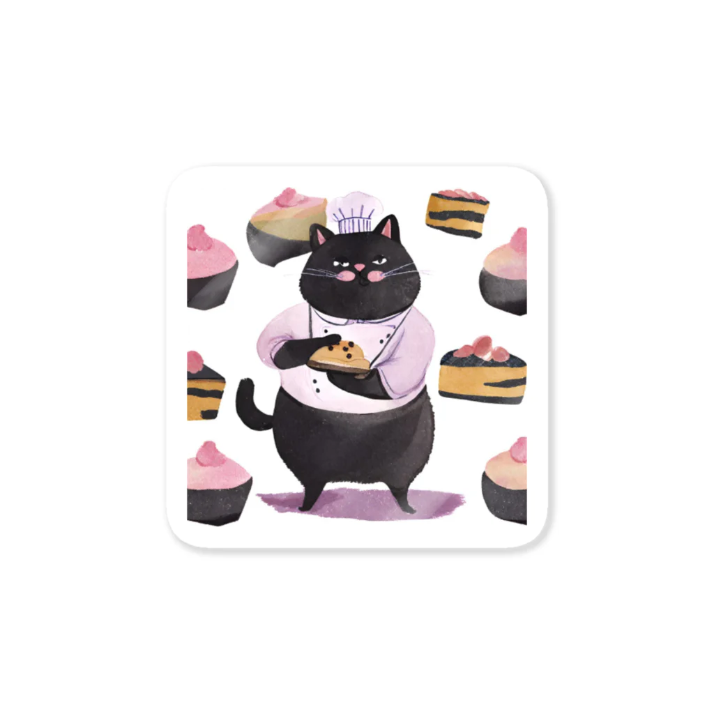 なまけものとみんなの太っちょ黒猫パティシエ Sticker
