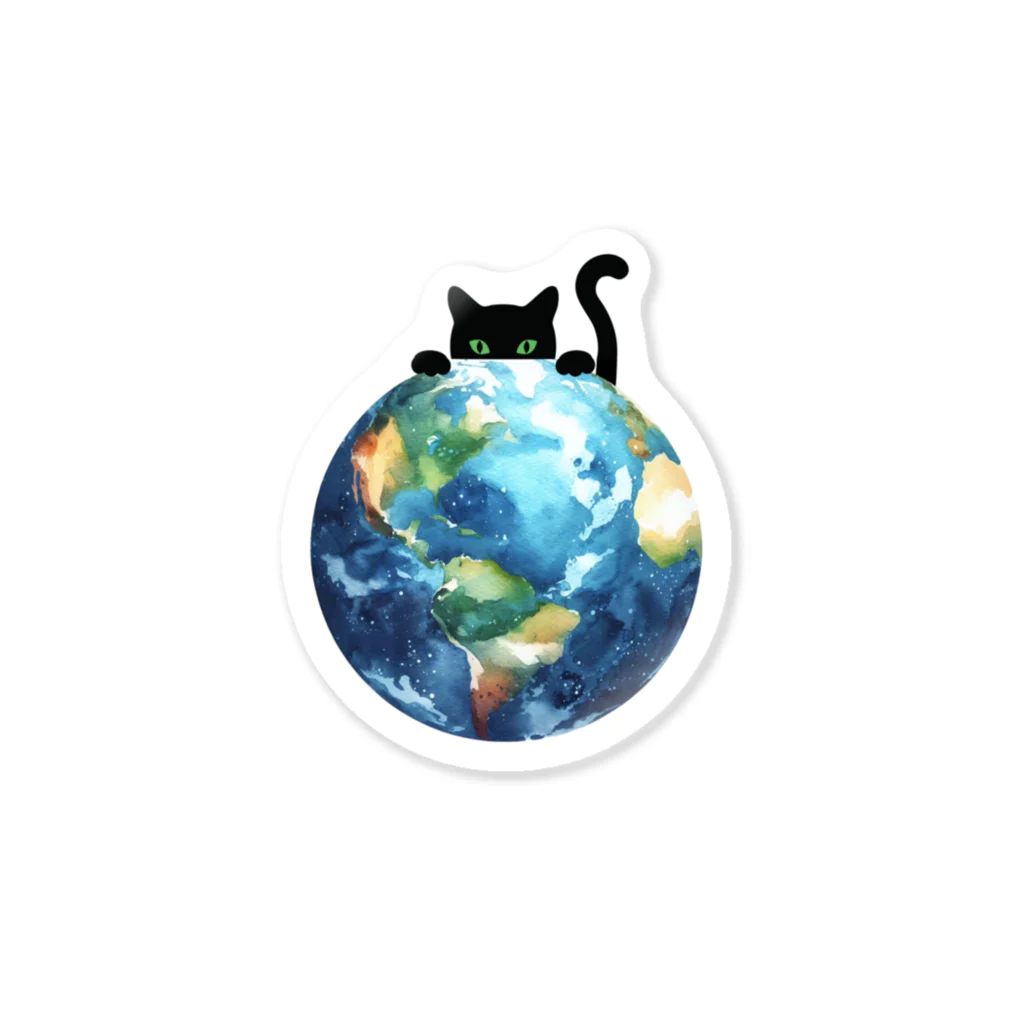 amecatsの地球と黒猫 Sticker