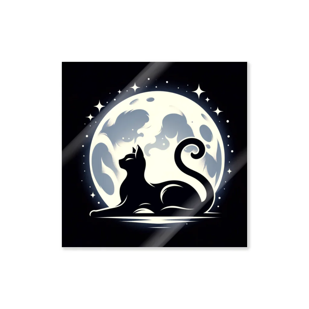 CatCraftsの【Cat's Moonlight Stretch】- 月夜の猫シルエット Sticker