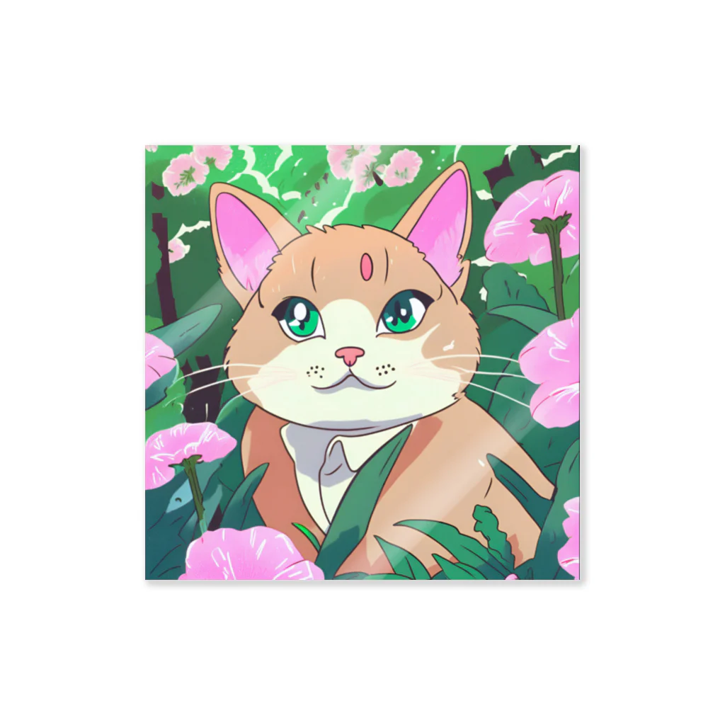 キュート＆クールのアニメ調・花畑の猫 Sticker