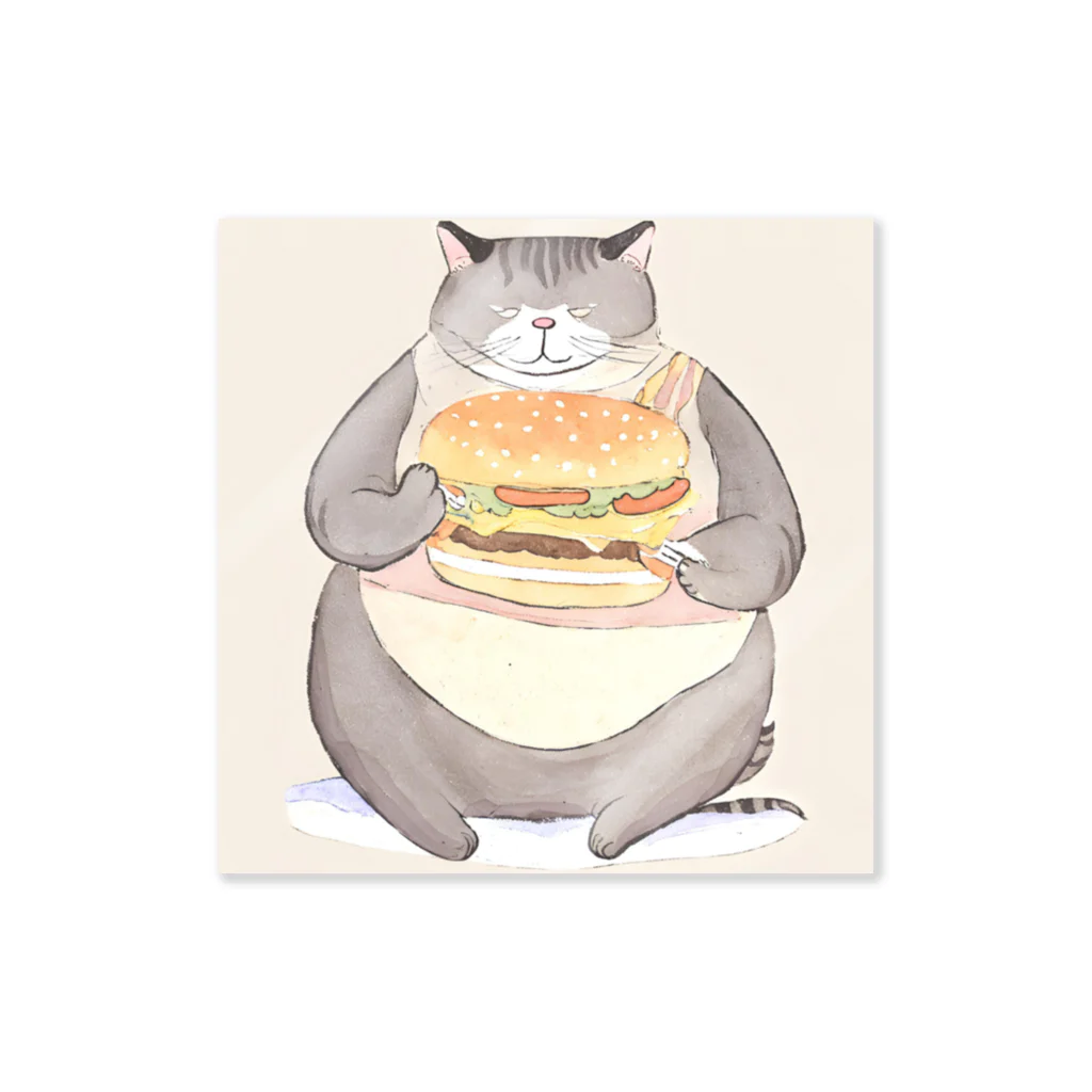 meow's shopのデブ猫ベイク、ハンバーガーを食らう。 Sticker