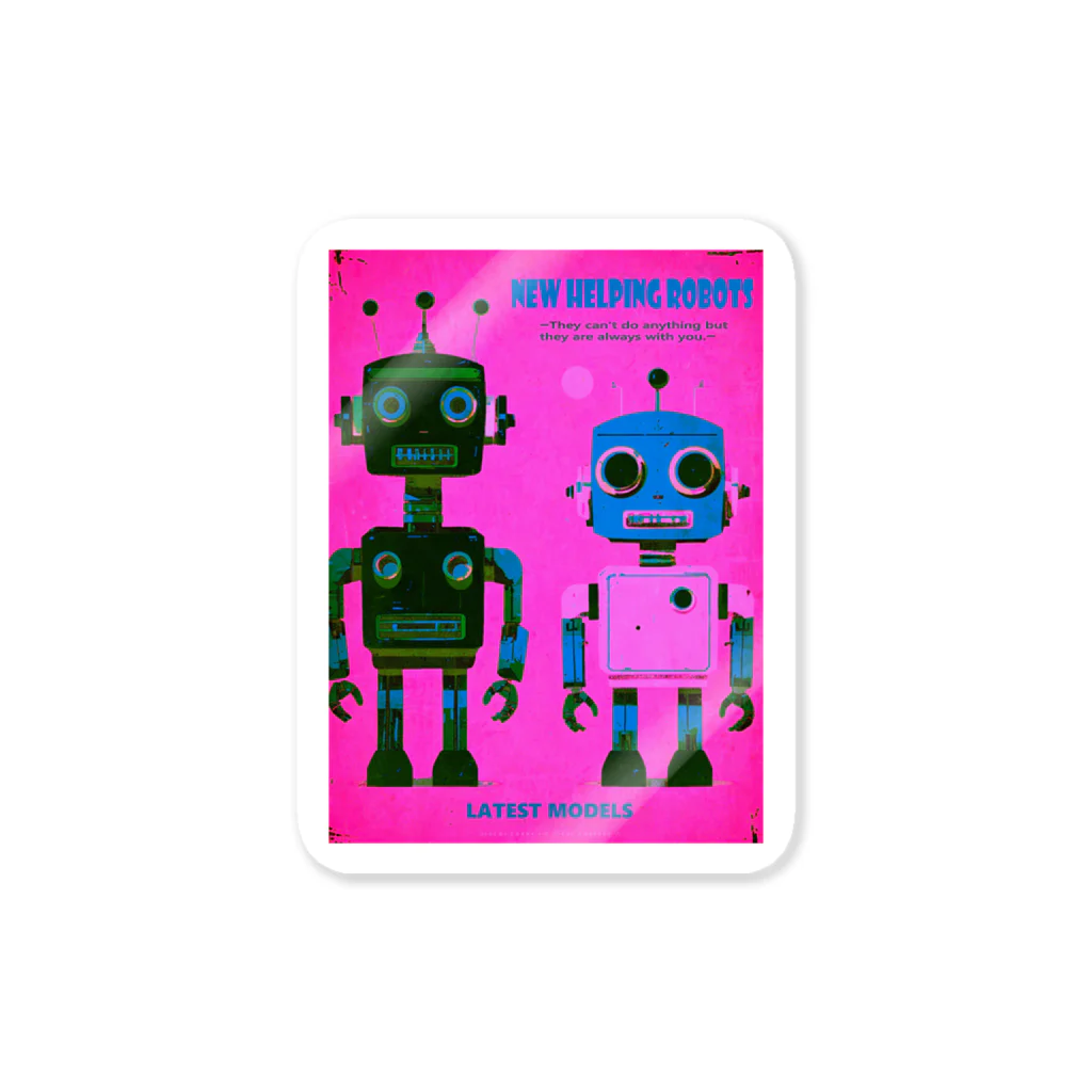 mirinconixの2機のレトロなお手伝いロボット/ピンク地 Sticker