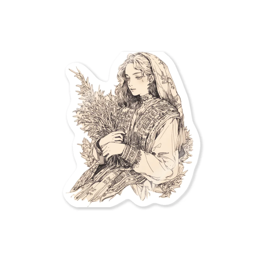 夏の朝の民族衣装の女の子 Sticker