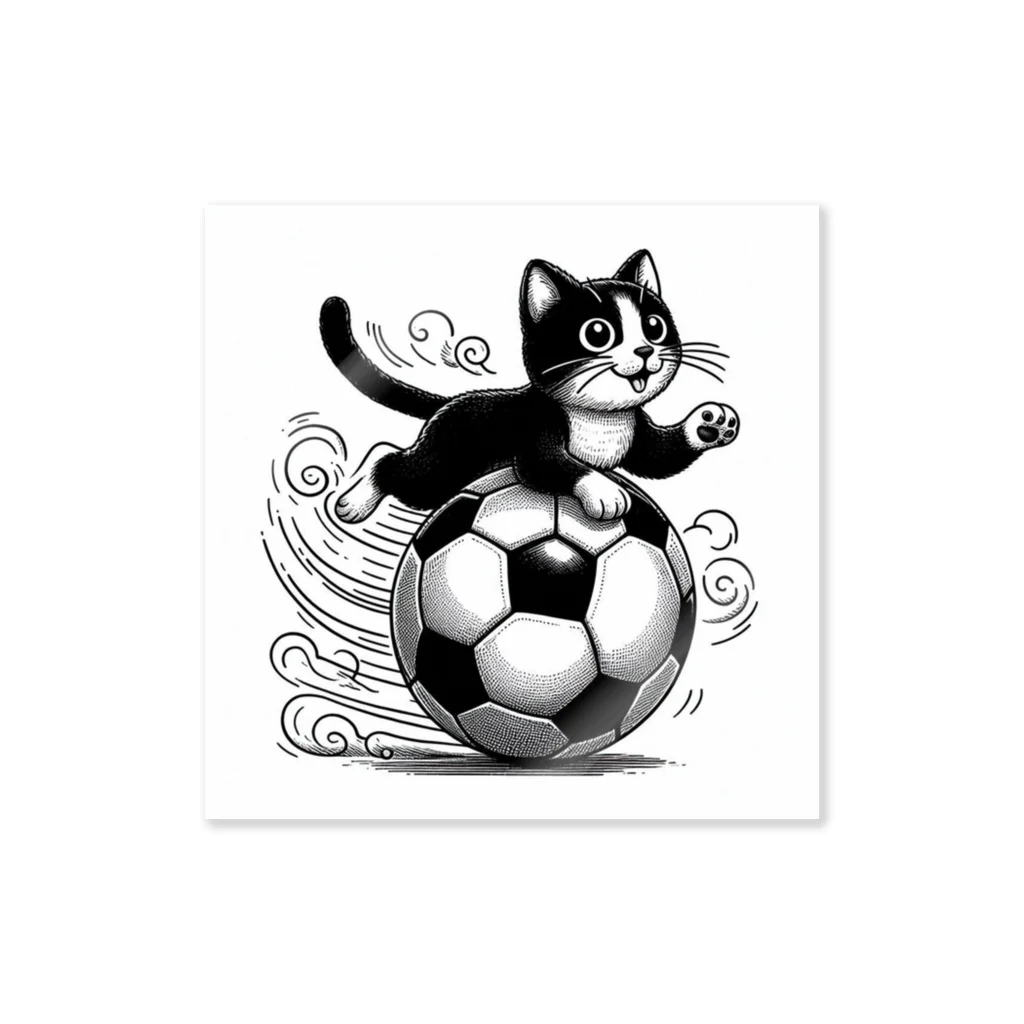 ボールボーイの猫とサッカーボール白黒 Sticker