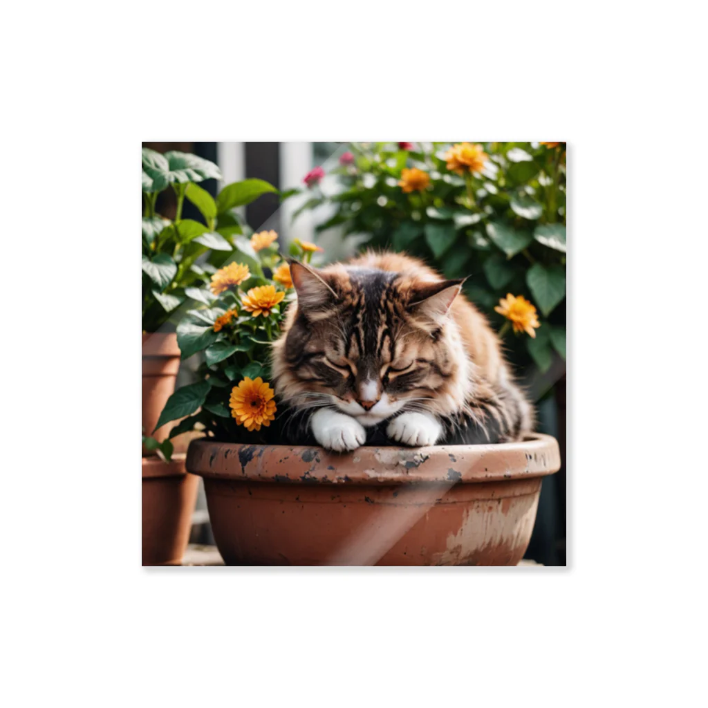 amaneiro___のお花の上でくつろぐ猫 Sticker