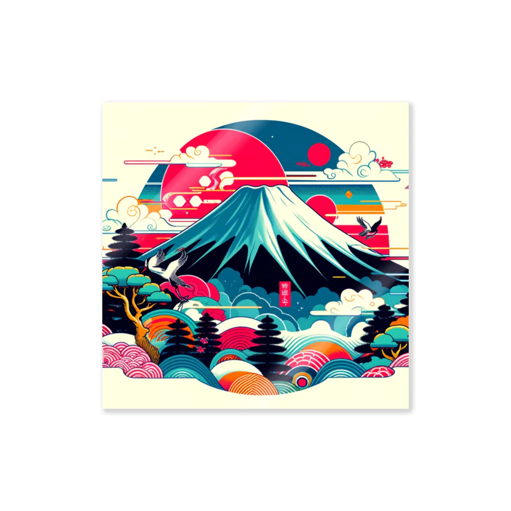 テクノ浮世絵の富士山の輝き Sticker