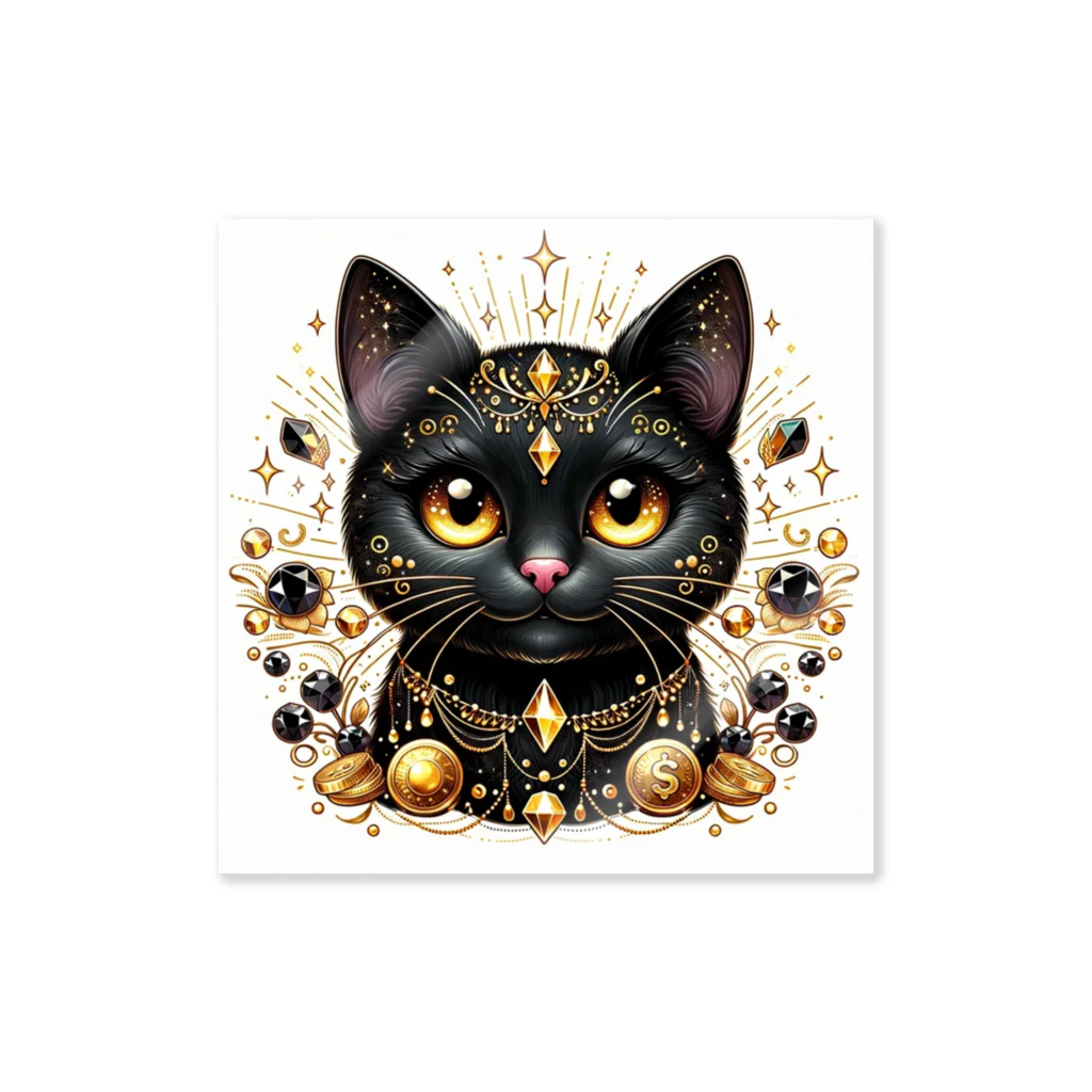 黒猫ギャラリー🐈‍⬛の金運の黒猫の神様 ステッカー