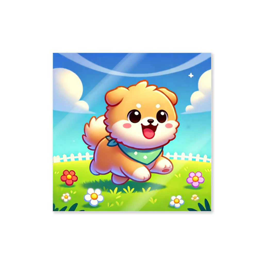 柴犬LOVEの花咲く庭で楽しそうに走る柴犬ちゃん Sticker