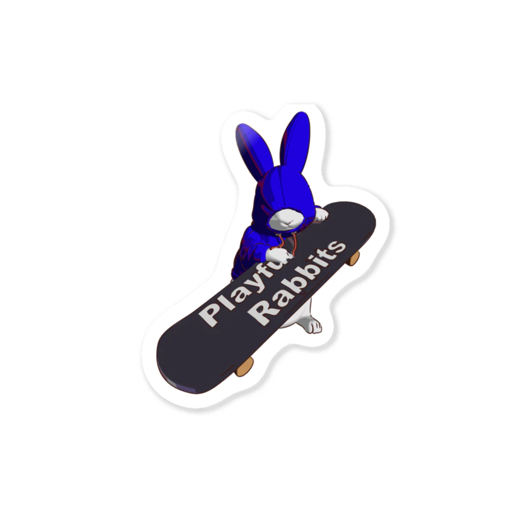 鬼鞍 ONIKURAのPlayful Rabbits ブルー Sticker