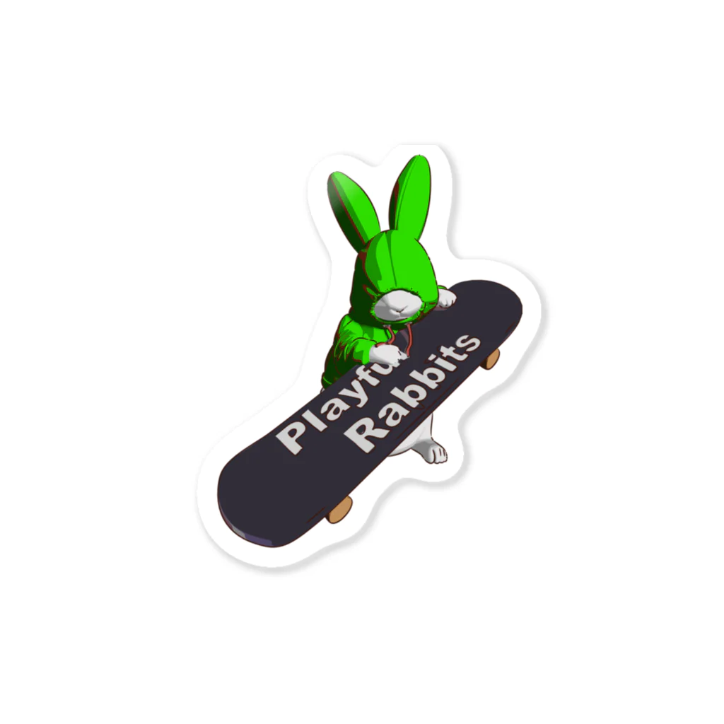 鬼鞍 ONIKURAのPlayful Rabbits グリーン Sticker