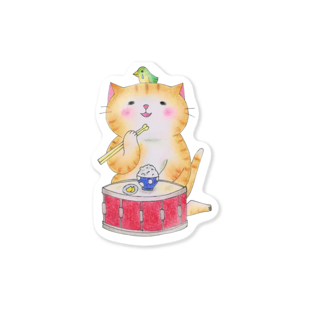 音楽雑貨でぶねこのドラムのスネア猫 Sticker