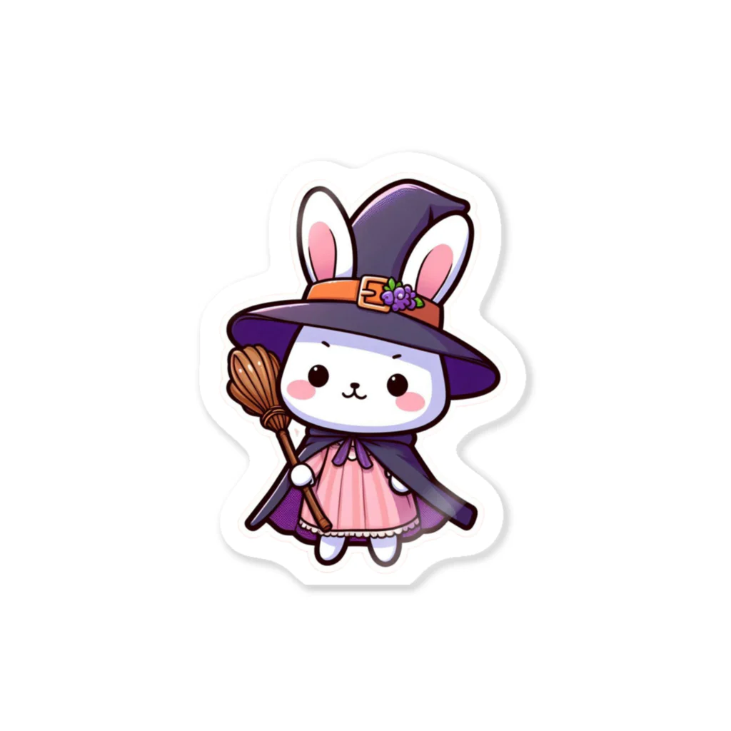 yunoshopの魔女の帽子とマントを着ているかわいいウサギちゃんのステッカー Sticker